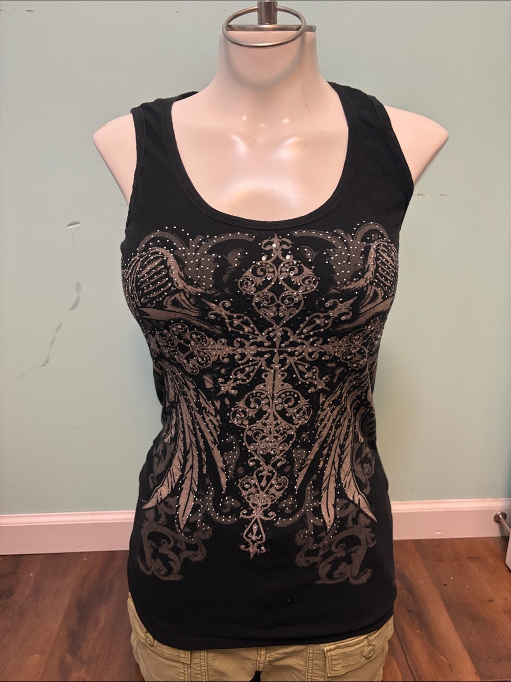Los Angeles Apparel Black Tank Top with Metallic Graphic and Studs